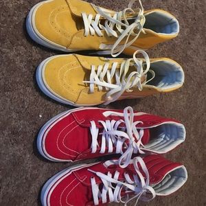 Yellow and Red High Top vans